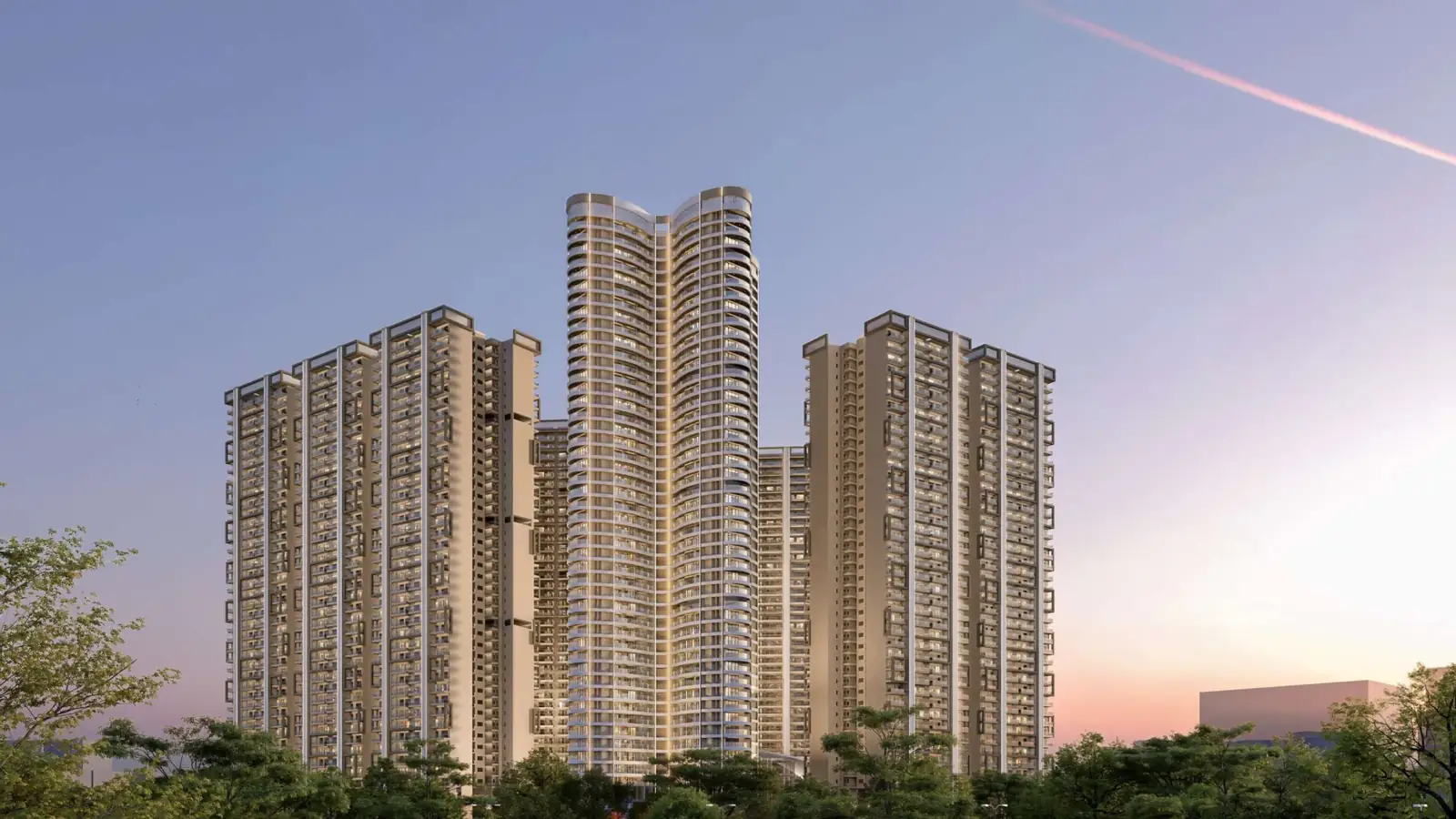 Artist's impression of Aspire Leisure Valley residential towers at dusk