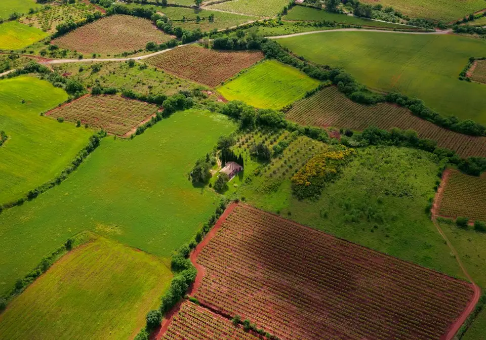 Aerial view of land parcels